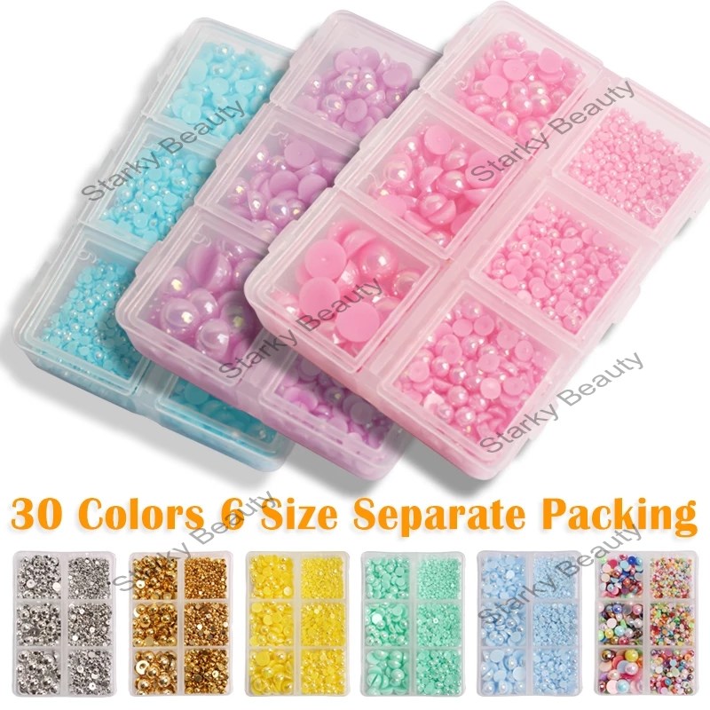 New 6Grids 3D Nail Pearl Design Nail Art Round Pearl