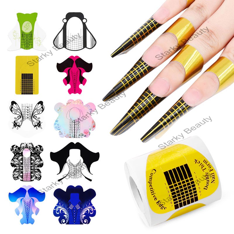 100pcs Nail Forms Acrylic Curve UV Gel nails Extension Nail Art Tools Guide