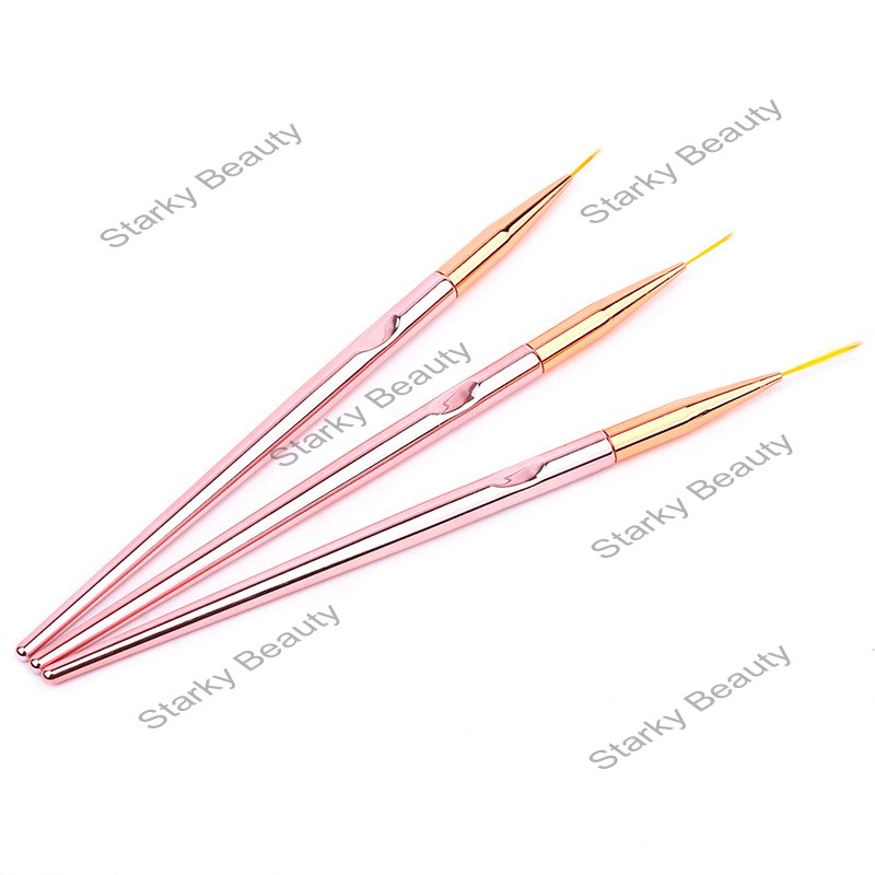 3Pcs Gold Rose Liner Nail Brush Nylon Stripe Brush