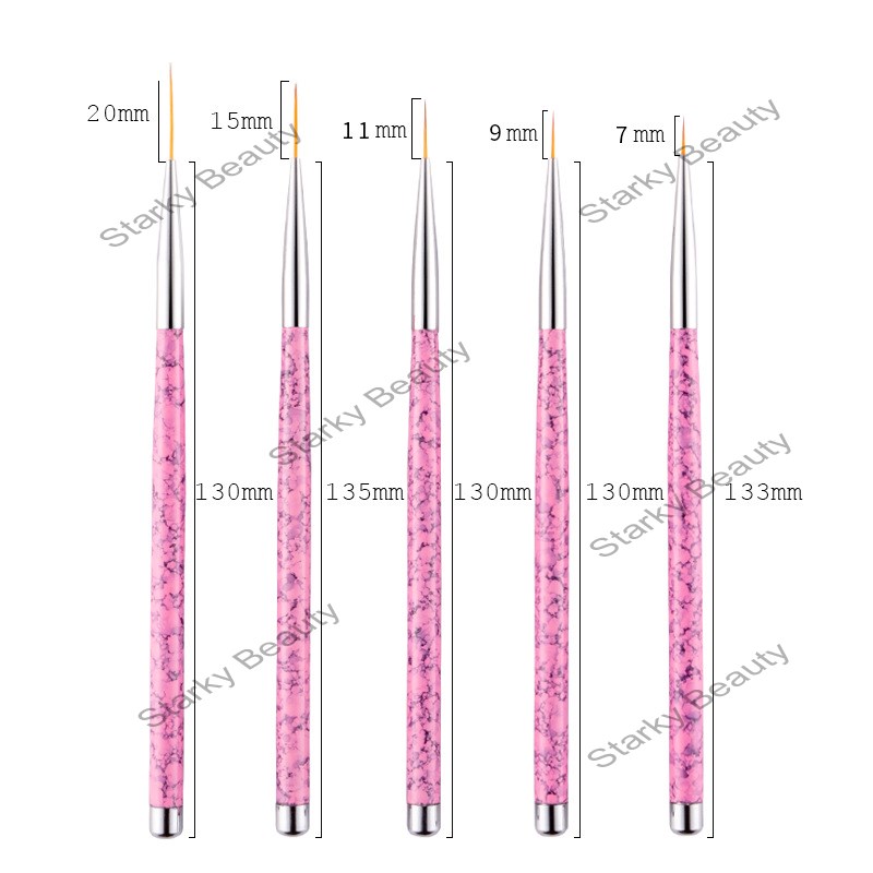 7/9/11/15/20mm pink rod  nail art brush pen nail painting brush 5 sets