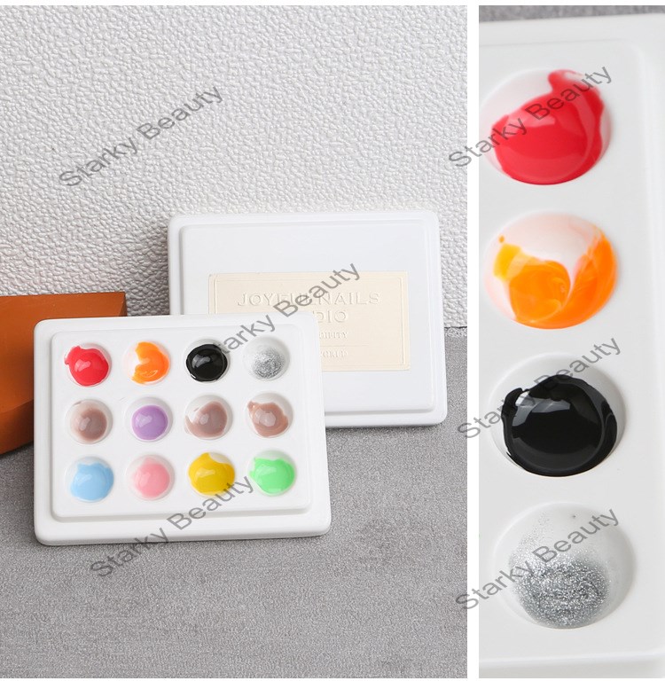 12 grids Nail polish watercolor ceramic palette with lid