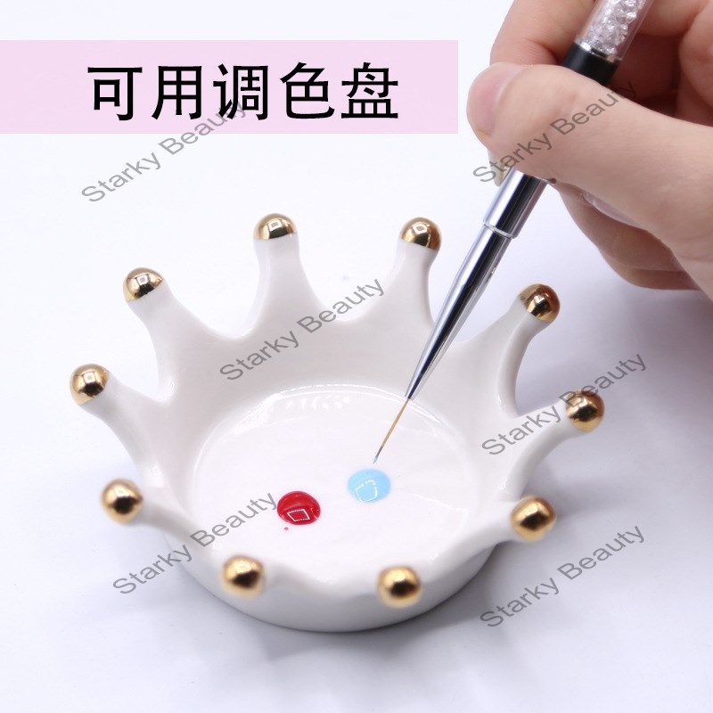 Crown Nail Art Ceramic Palette Mixing Acrylic Gel Polish Painting Drawing Paint brush holder Tools