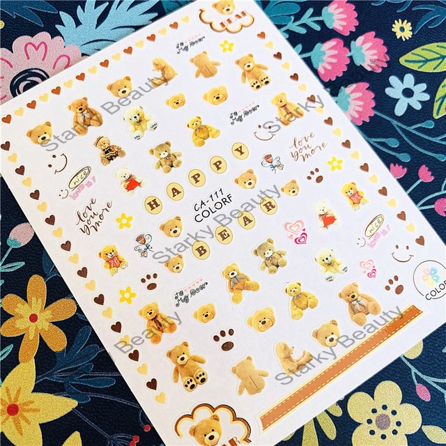 CA Happy little bear 3D Nail Sticker