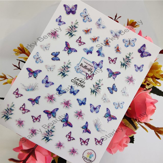 2020 ca series butterfly flower nail 3d stickers