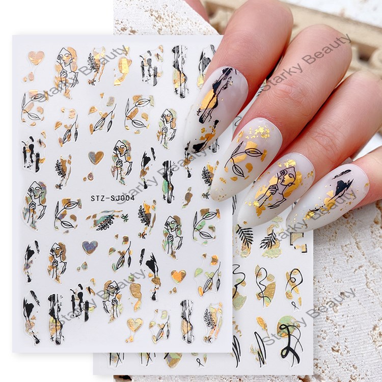 2022 Spring Nail Sticker Gold-plated Rose Black Line Mosaic Leopard Nail Stickers