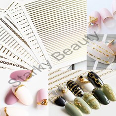 Japanese adhesive nailstickers metal bendable chain gold and silver wire 3D waterproof nail decal