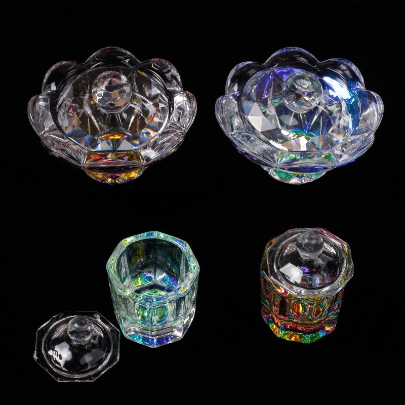 New Aurora Octagon Lace Flower Crystal Cup with Lid , Glass Brush Clean Cup