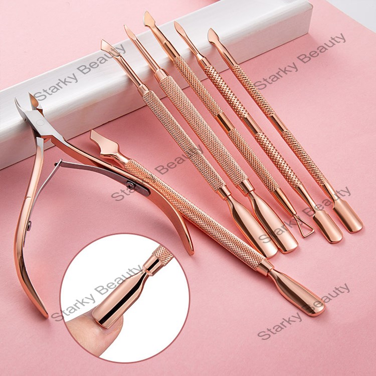 Stainless steel rose gold double-headed steel push dead skin scissors manicure remover