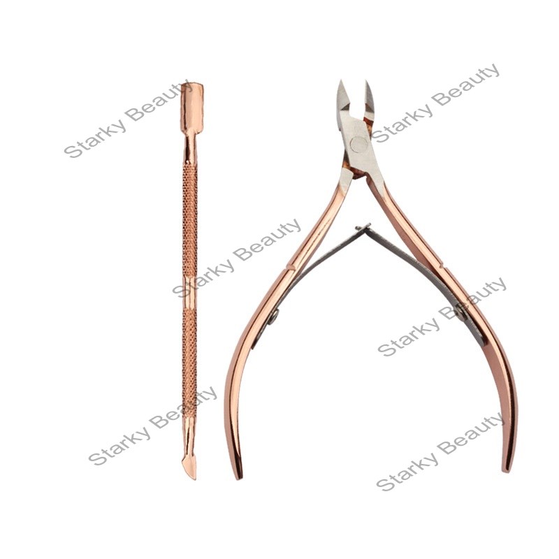 Rose Gold Stainless Steel Cuticle Remover and Cutter Nail Cuticle Pusher Nail Cleaner Set