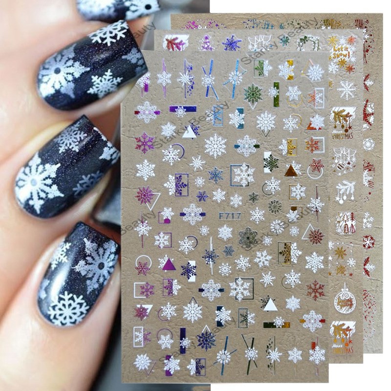 Nail Sticker Christmas Snowflake 3D Hot Stamping Laser Adhesive Christmas Nail Sticker