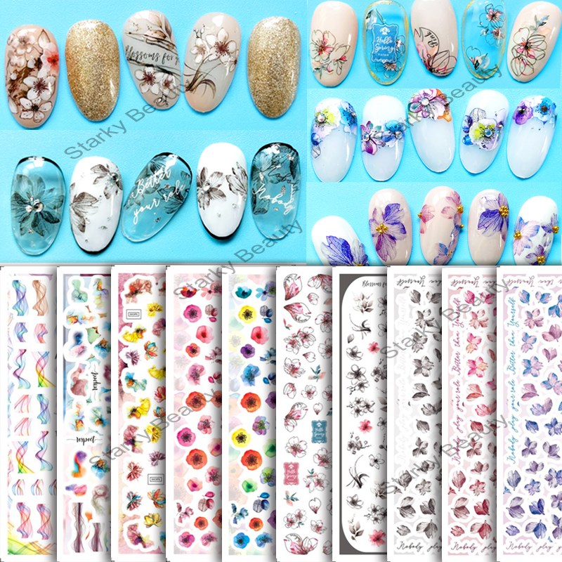 Fashion Nails Art Manicure Back Glue Stickers Flower Design Nail Stickers For Nails Tips Beauty