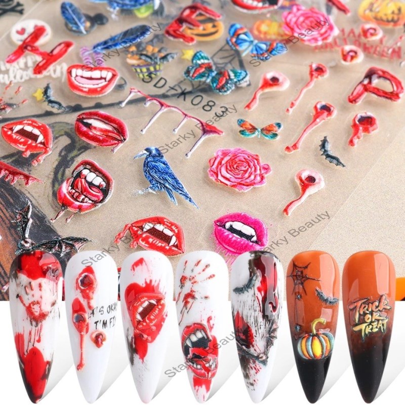 5D Halloween Nail Stickers Adhesive Slider Decoration