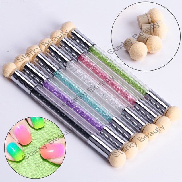 Nail Art Tools Crystal Handle Double Headed Sponge Gradient Pen