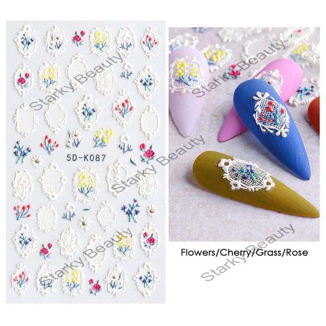 5D Embossed Fruit Bow Nail Art Sticker