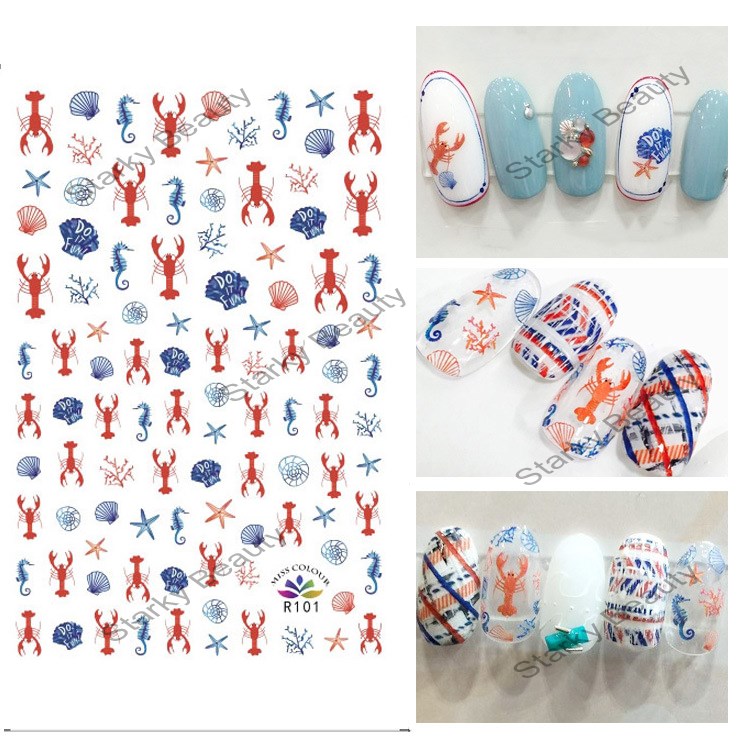 Summer Vacation Adhesive Ocean Coconut Tree Lobster Surf Manicure Sticker Supplies Nail Decal