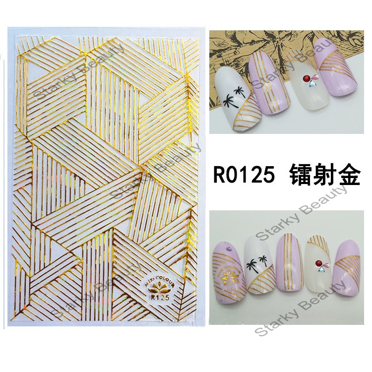 Laser gold silver 3d nail sticker