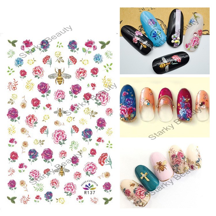 Ultra-thin adhesive Japanese court bee embroidered lace flower nail sticker