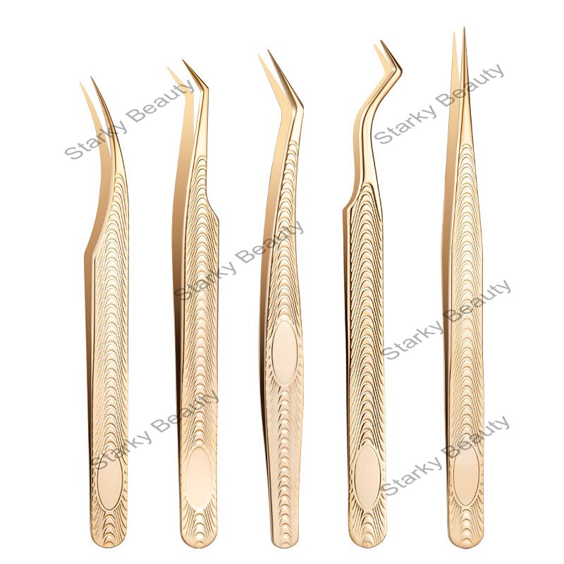 Precision Tweezers Manicure Drilling Eyelashes Flowering Multifunctional Golden Tweezers