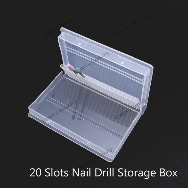 20 holes Nail Drill Bits Display Container Plastic Holder Case