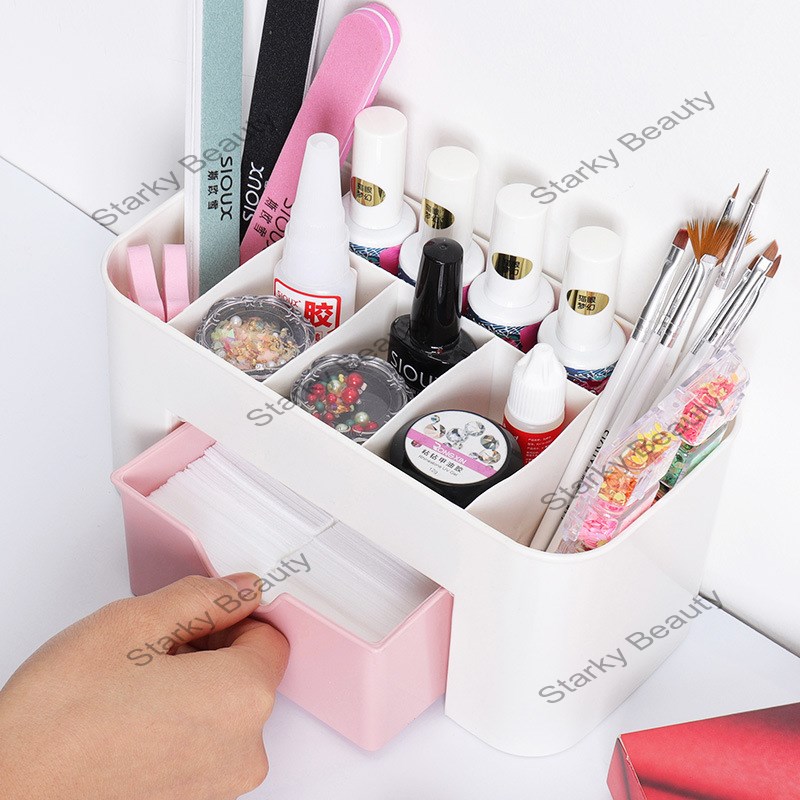 Nail desk  organizer makeup nail art brush cotton holder