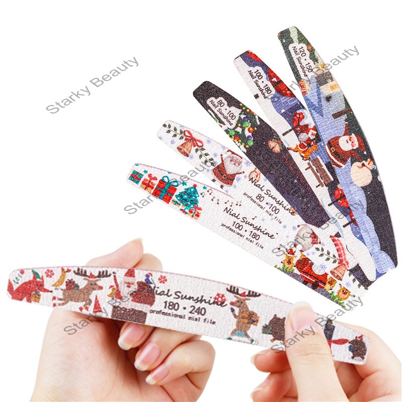 Christmas theme printing nail file washable double-sided polishing file