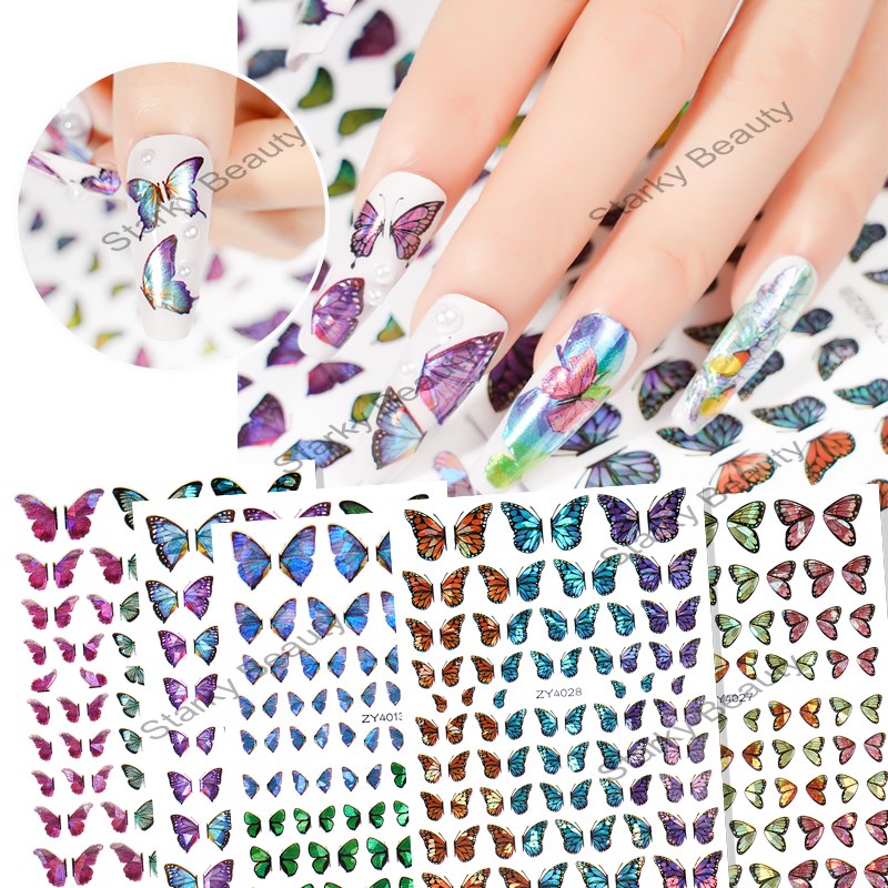 Laser Butterfly Wing Symphony Gradient Nail Art Sticker 3D Adhesive Nail Art Applique