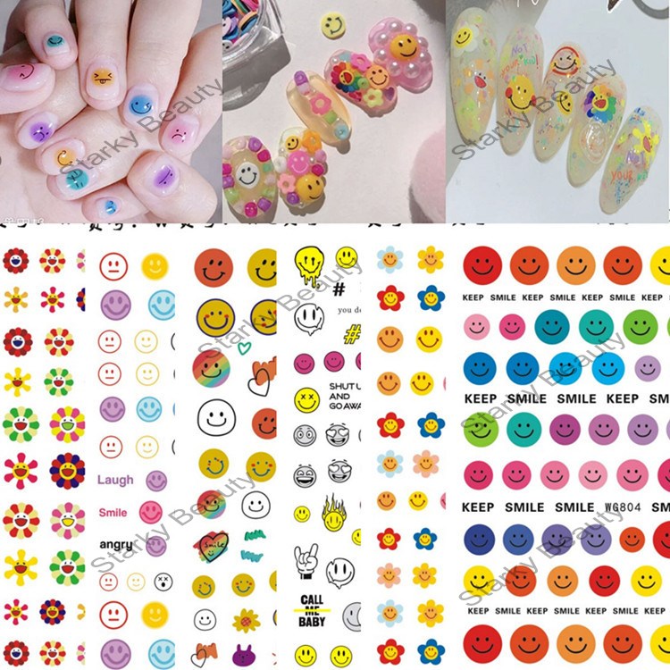 Cute Smiley Colorful Love Sunflower Nail Sticker