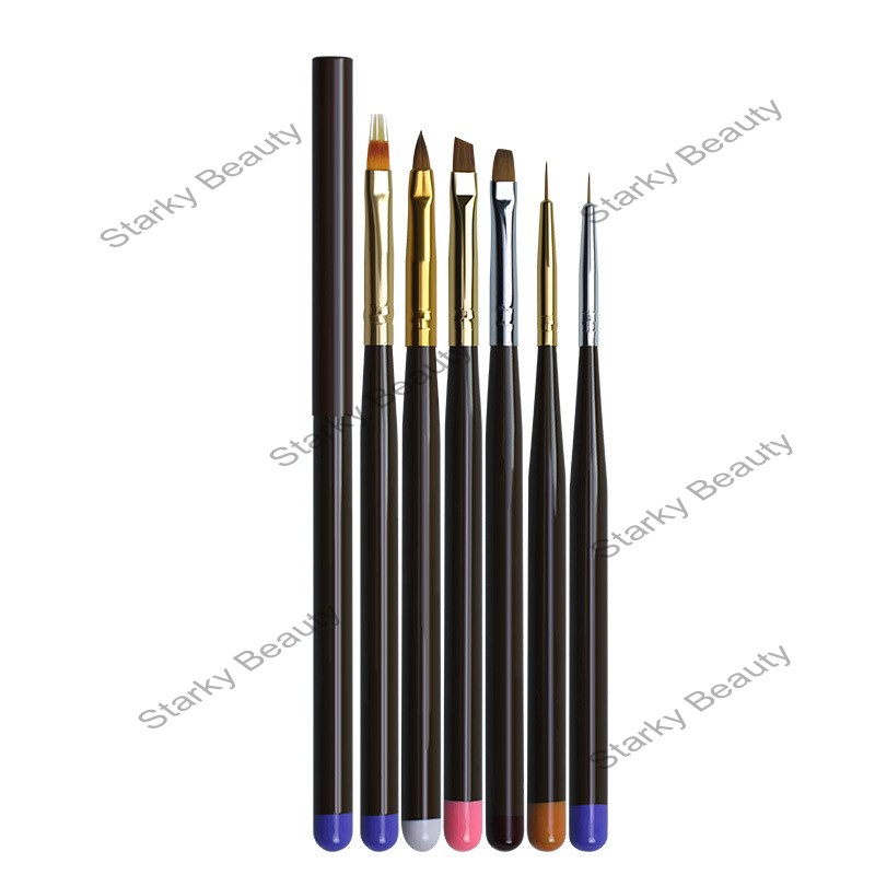 Wooden handle painted zigzag pen 6 crystal liner carving brush set