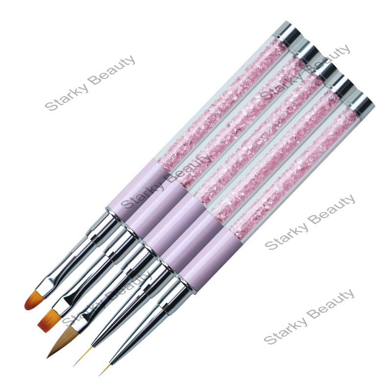 5pcs Nail art pen with stone pink color painting pen crystal carving pen line painting flower brush