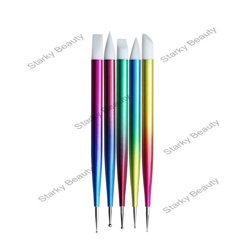 5pcs NaGradient Colorful Engraving Embossing Pen Dual-use Pen Point Drill Pen Soft Silicone Pen