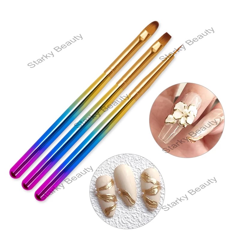 3Pcs Gradient Colorful Nail Brushes Set Line Painting Pen