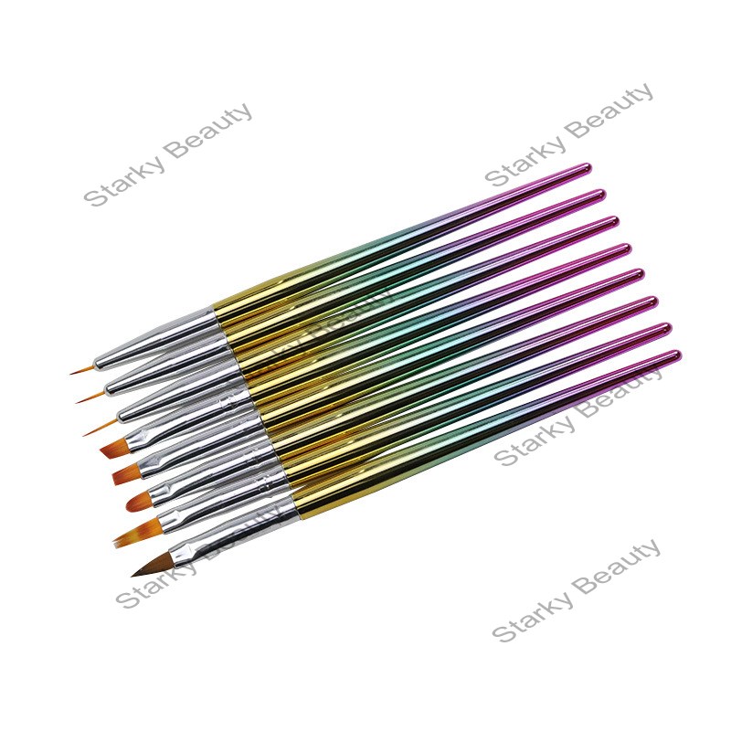 8pcs metal colorful gradient handle painted drawing line pen, flat head round head crystal pen