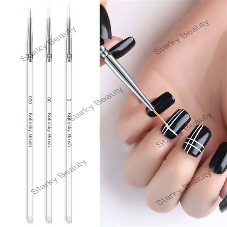 3PCS nail art wire drawing pens, transparent long rod acrylic flower drawing brush set