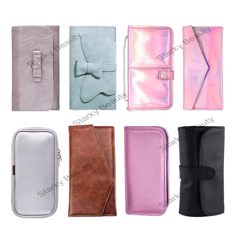 10pcs pink brush bag PU leather folding high-end makeup brush bag