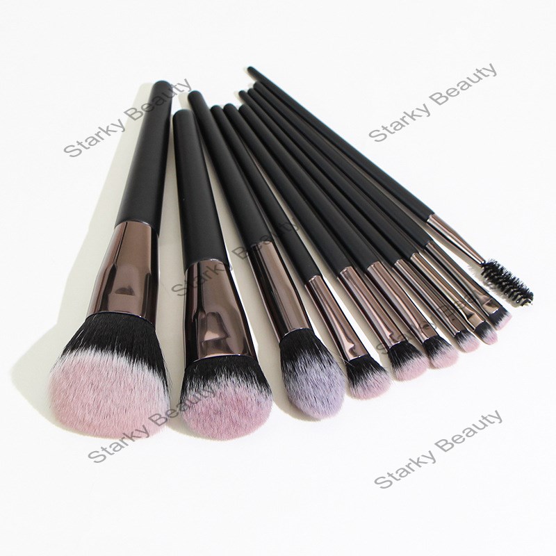 11 Makeup Brush Set Black Soft Bristle Complete Loose Powder Blush Eyeshadow Brush