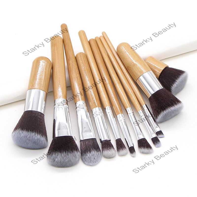 11Pcs Bamboo Handle Cosmetic Brush Set Makeup Brush