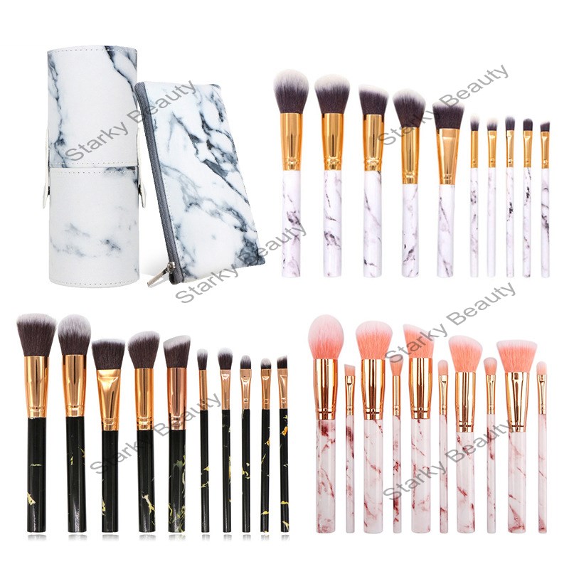 10 marble makeup brushes PU cylinder makeup brush barrel makeup brush makeup brush set