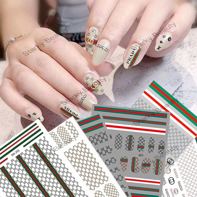 Nail Art Adhesive 3D Stickers Striped Red and Green Lines Luxury Brand Nail Decals