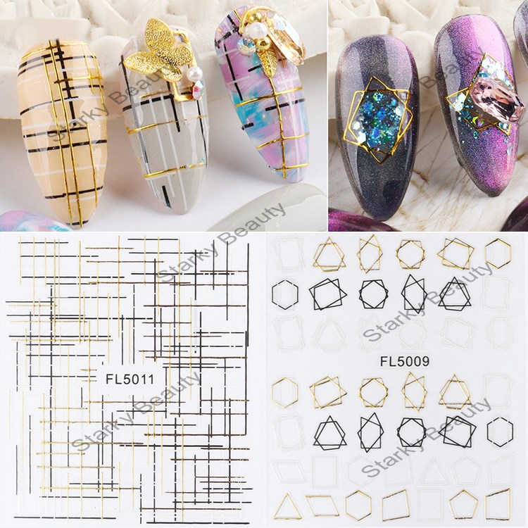 New Nail Art Gold and Silver Line 3D Stickers Bronzing Geometric Lines