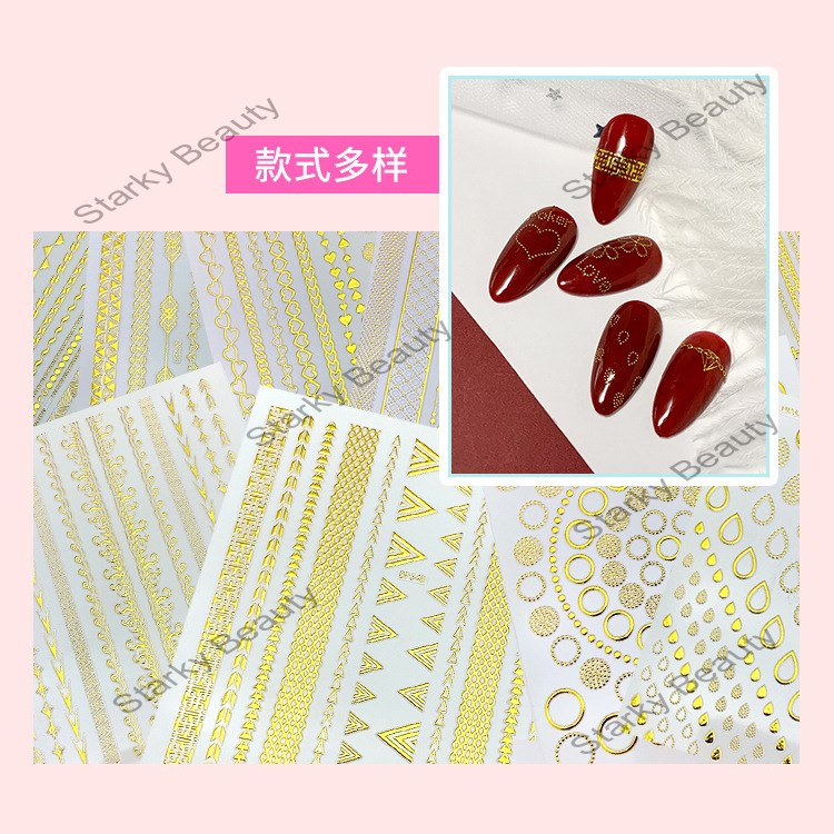 3D nail stickers golden line stripes nail stickers