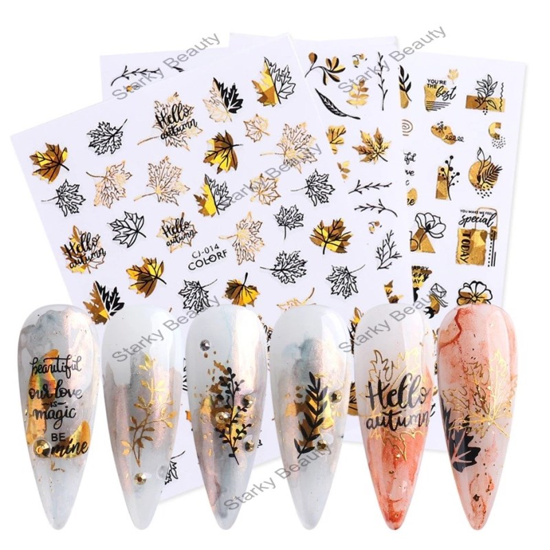 Bronzing Laser Plant Leaf Abstract Constellation Diamond 3D Adhesive Nail Sticker