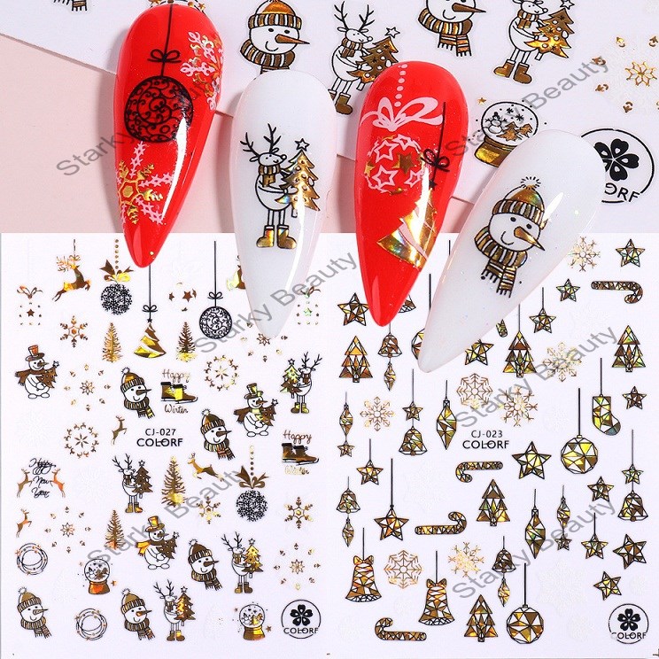 2021 CJ series Christmas gold silver nail 3d sticker