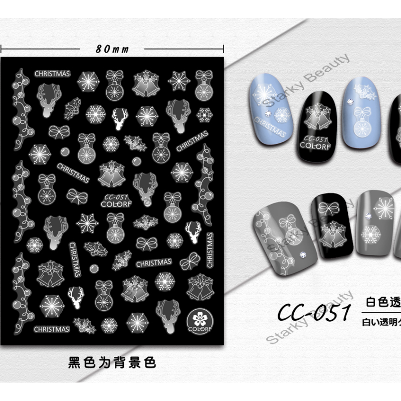 New 3D Self Adhesive High Quality White Transparent Nail Stickers