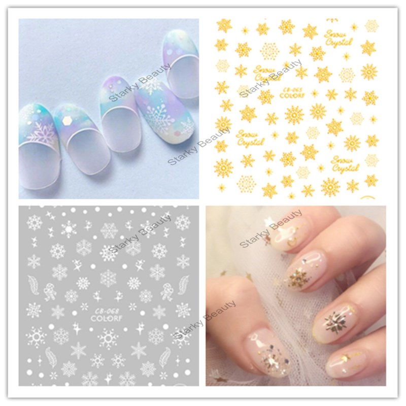 3D Nail Art Sticker Gold and Silver Black and White Flower Winter Snowflake 3D Nail Art Sticker