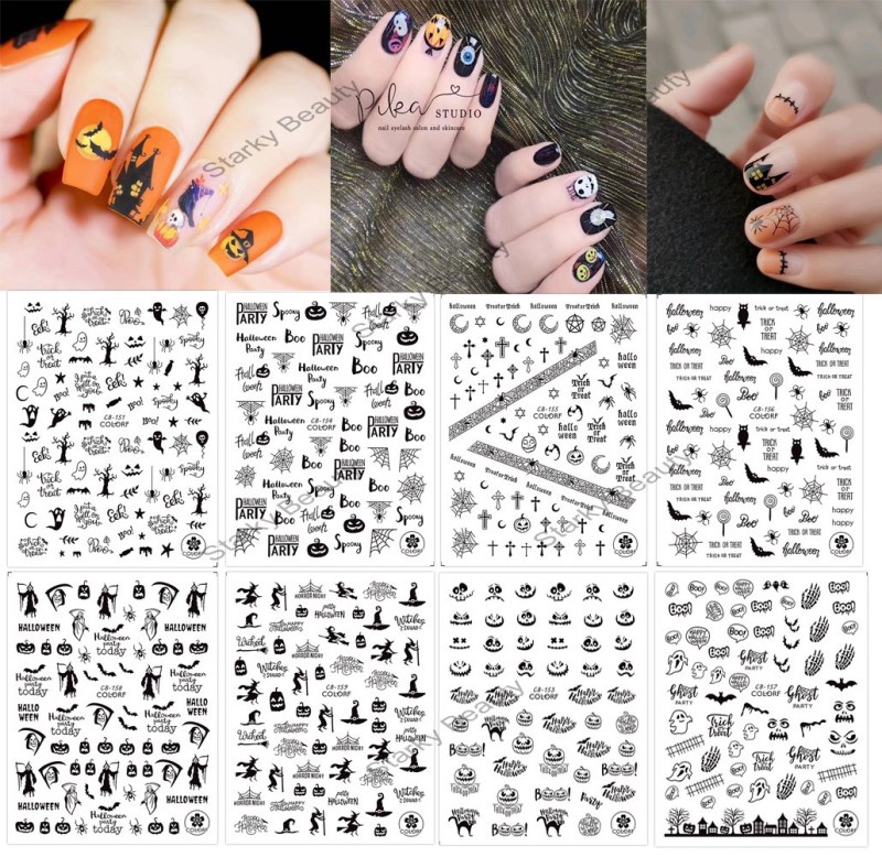 Gold and Silver Black and White Pumpkin Halloween Nail Art Sticker