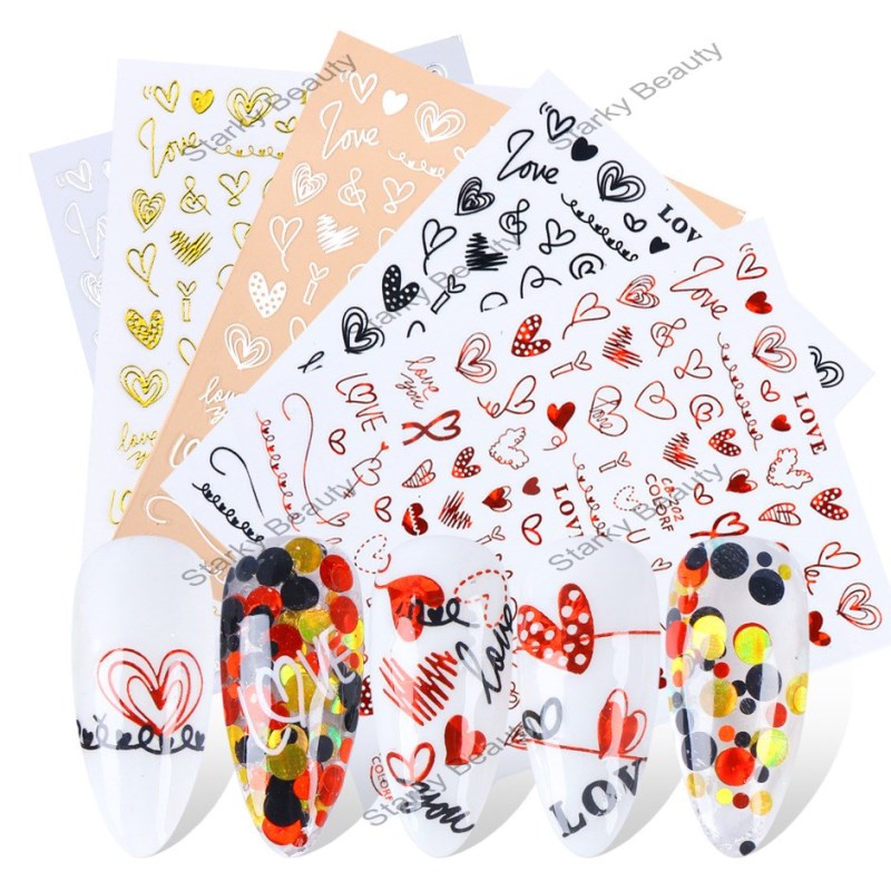 Lader Red Black Gold Silver White colors Designs Cool 3d nail art sticker decal template