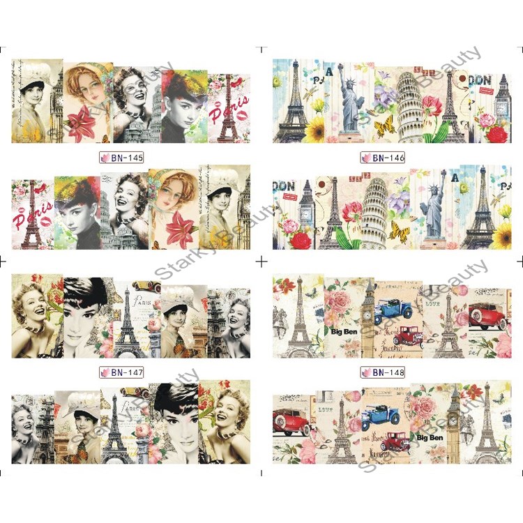 Fashionable Vintage Style Europe and America Pattern Water Nail Tattoo Transfer Nail Sticker