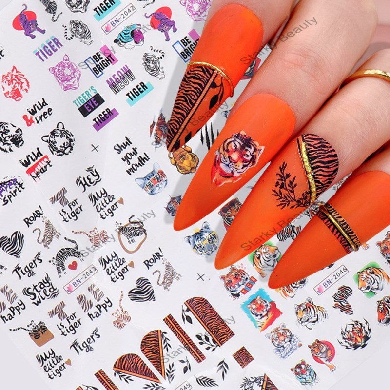 Color animal tiger leopard leaf letter large watermark nail sticker