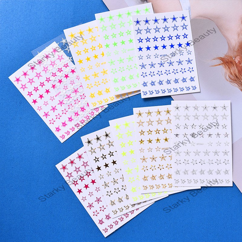 Colorful five-pointed star bronzing 3D nail stickers fashion