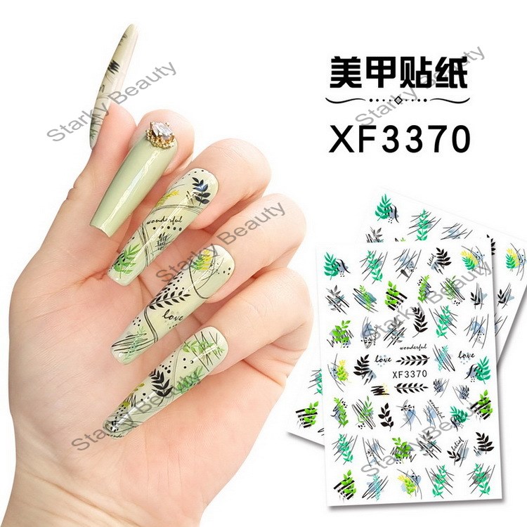 Dried flowers and big green leaves series light and docile nail stickers